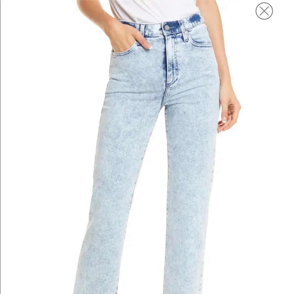 Sabine High Waist Raw Hem Ankle Straight Leg Jeans